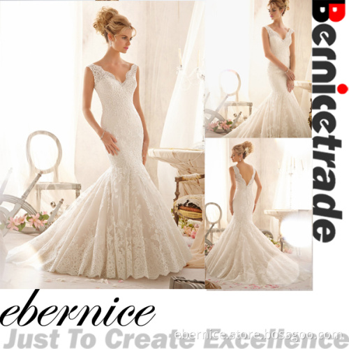 Latest New Lace V Neck Wedding Bridal Gown